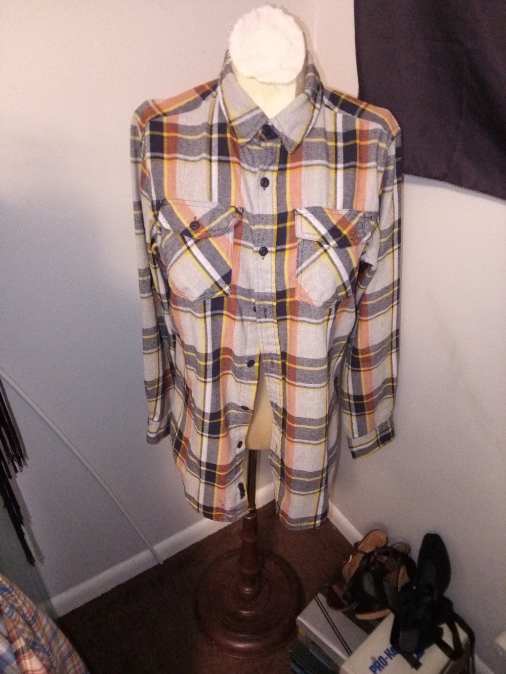Burnside Plaid Flannel Shirt in Gray, Yellow & Orange